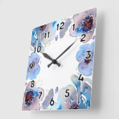 Blue Watercolor-Blume Quadratische Wanduhr (Winkel)