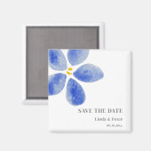 Blue Watercolor Blume Save the Date Hochzeit Magnet (Vorderseite/Rückseite)