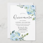 Blue Watercolor Blume Schöne Quinceanera Einladung (Vorderseite)