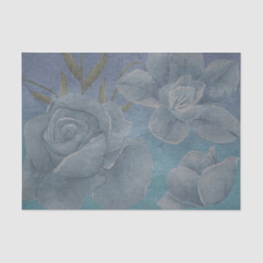 Blue Watercolor Blume Textural Decoupage Seidenpapier (Vorderseite)