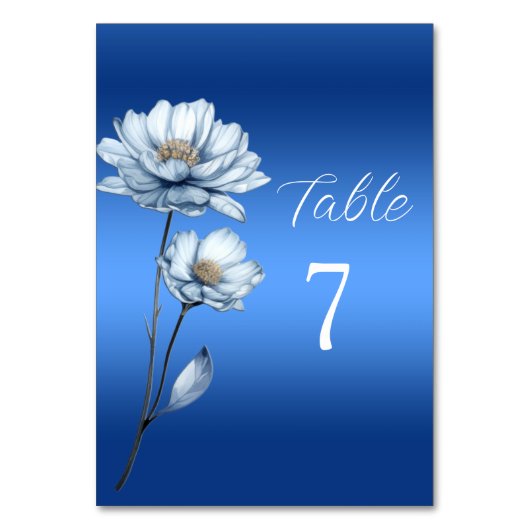 Blue Watercolor Blume Tischnummer (Vorderseite)