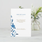Blue Watercolor Blumengestein Chinoiserie Details Begleitkarte (Stehend Vorderseite)