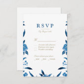 Blue Watercolor Blumengestein Chinoiserie Wedding RSVP Karte (Vorne/Hinten)
