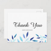 Blue Watercolor Botanical Blätter Vielen Dank Postkarte (Vorne/Hinten)