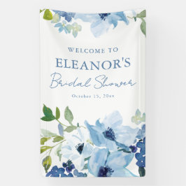 Blue Watercolor Botanical Custom Shower Welcome Banner