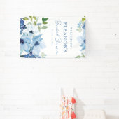 Blue Watercolor Botanical Custom Shower Welcome Banner (InSitu)