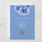 Blue Watercolor Botanical Floral QR Code Hochzeit Einladung (Rückseite)