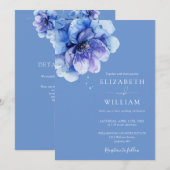 Blue Watercolor Botanical Floral QR Code Hochzeit Einladung (Vorne/Hinten)