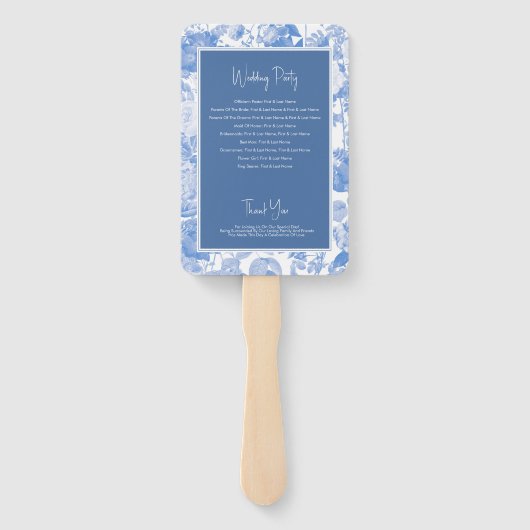 Blue Watercolor Botanical Florals Hochzeitsprogram Fächer (Rückseite)