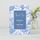 Blue Watercolor Botanical Florals Wedding Dankeskarte (Stehend Vorderseite)