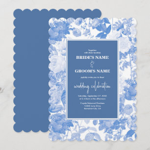 Blue Watercolor Botanical Florals Wedding Einladung