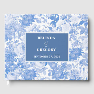 Blue Watercolor Botanical Florals Wedding Gästebuch
