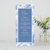Blue Watercolor Botanical Florals Wedding Menükarte (Stehend Vorderseite)