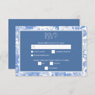 Blue Watercolor Botanical Florals Wedding RSVP Karte