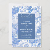 Blue Watercolor Botanical Florals Wedding Save The Date (Vorderseite)
