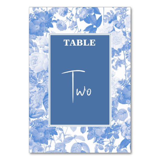 Blue Watercolor Botanical Florals Wedding Tischnummer (Vorderseite)