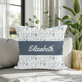 Blue Watercolor Botanical Pattern Custom Name Kissen