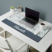 Blue Watercolor Botanical Pattern Custom Name Schreibtischunterlage