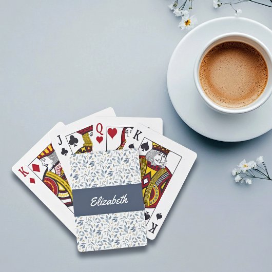 Blue Watercolor Botanical Pattern Custom Name Spielkarten