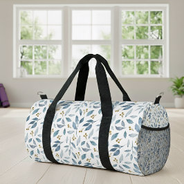 Blue Watercolor Botanical Pattern Duffle Bag