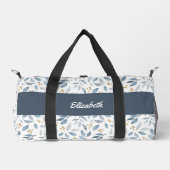Blue Watercolor Botanical Pattern Name Duffle Bag (Vorderseite)
