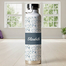 Blue Watercolor Botanical Pattern Name Trinkflasche