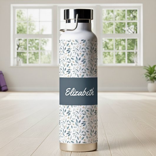 Blue Watercolor Botanical Pattern Name Trinkflasche