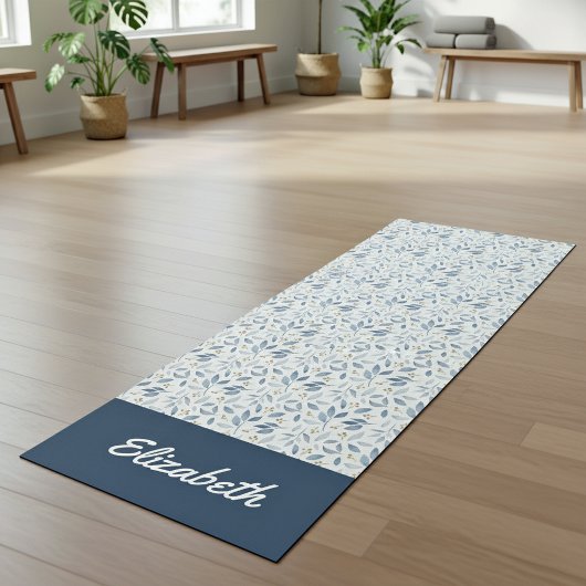 Blue Watercolor Botanical Pattern Name Yogamatte