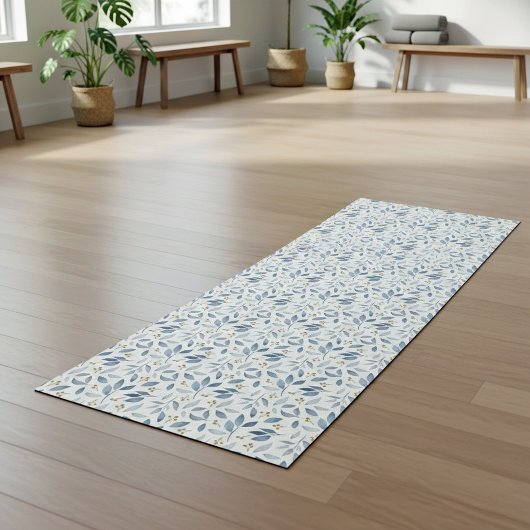 Blue Watercolor Botanical Pattern Yogamatte
