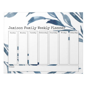 Blue Watercolor Botanicals Weekend Planer Notizblock