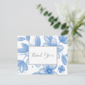 Blue Watercolor Bouquet Dankeskarte (Stehend Vorderseite)