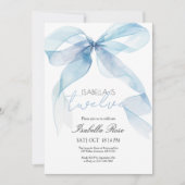 Blue Watercolor Bow Birthday Einladung (Vorderseite)