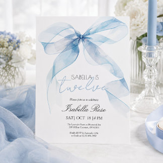 Blue Watercolor Bow Birthday Einladung