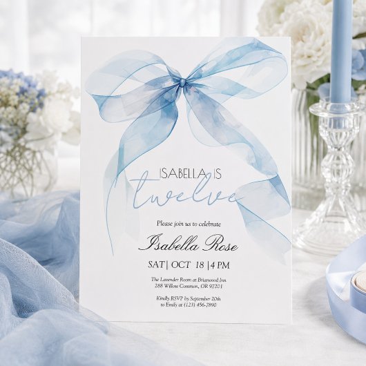Blue Watercolor Bow Birthday Einladung
