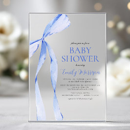 Blue Watercolor Bow Boy Baby Dusche Acryleinladungen
