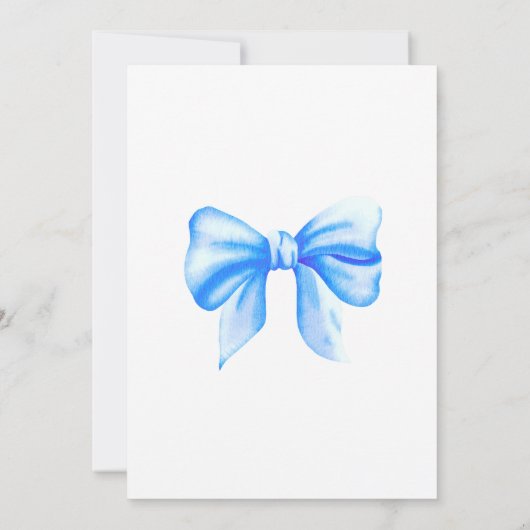 Blue Watercolor Bow Boy Baby Dusche Einladung (Rückseite)