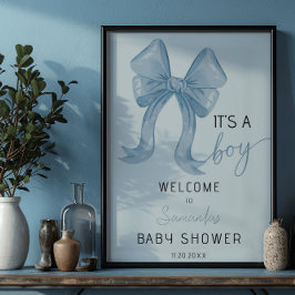 Blue Watercolor Bow Boy Baby Dusche Willkommen Poster