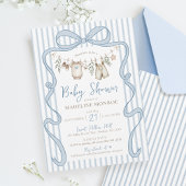 Blue Watercolor Bow Clothesline Boy Baby Shower Einladung