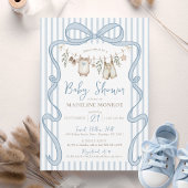 Blue Watercolor Bow Clothesline Boy Baby Shower Einladung