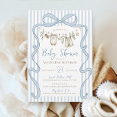 Blue Watercolor Bow Clothesline Boy Baby Shower Einladung