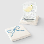 Blue Watercolor Bow Grandmillenial Preppy Unterset Steinuntersetzer (Seitenansicht)