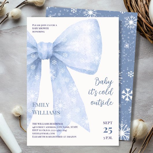 Blue Watercolor Bow Kälte außerhalb Baby Dusche Einladung