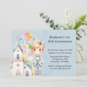 Blue Watercolor Boy 1st. Kommune Einladung (Stehend Vorderseite)