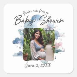 Blue Watercolor Boy Baby Dusche Benutzerdefinierte Quadratischer Aufkleber