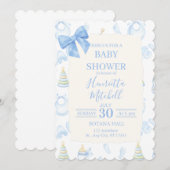 Blue Watercolor Boy Baby Shower Invitation Einladung (Vorne/Hinten)
