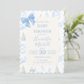 Blue Watercolor Boy Baby Shower Invitation Einladung (Stehend Vorderseite)