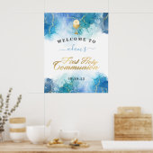 Blue Watercolor Boy First Heilige Kommune Willkomm Poster (Küche)