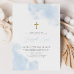Blue Watercolor Boy Gold Cross Christening Taufe Einladung<br><div class="desc">Blaue Aquarellfarbe mit Imitaten goldene religiöse Kreuzeinladung. Ein modernes und elegantes Weihnachten oder Taufe für den besonderen Tag Ihres kleinen Jungen.</div>
