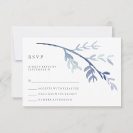 Blue Watercolor Branch Wedding RSVP Karte