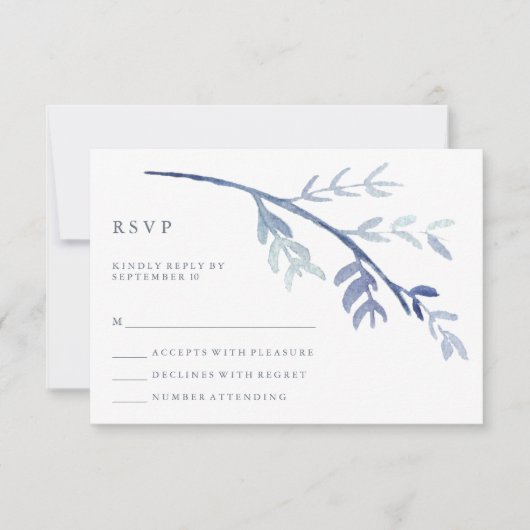 Blue Watercolor Branch Wedding RSVP Karte (Vorderseite)